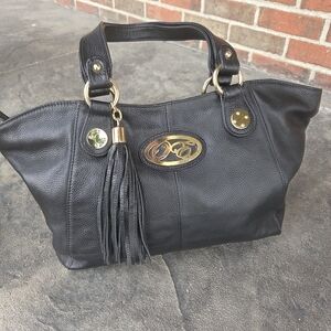 Onna Ehrlich Black Pebble Leather Shoulder Bag with Gold Accents